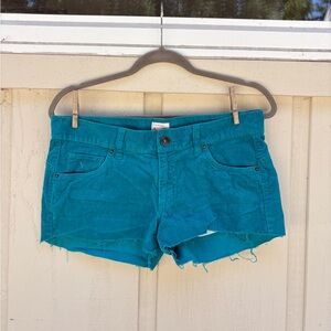 Turquoise corduroy low rise shorts